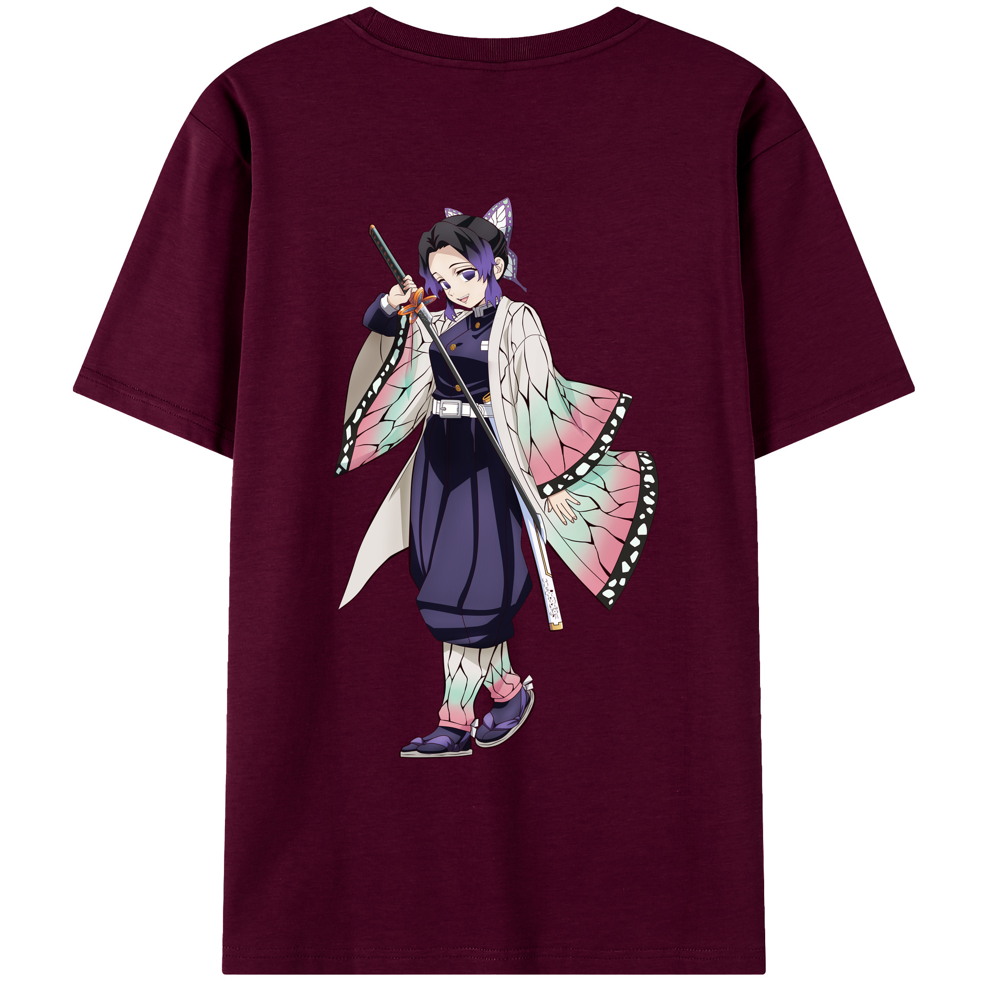（画像用） 鬼滅の刃（きめつのやいば）蟲柱-胡蝶 しのぶ／こちょう しのぶ Kochou Shinobu レディース半袖Tシャツ(バックプリント)